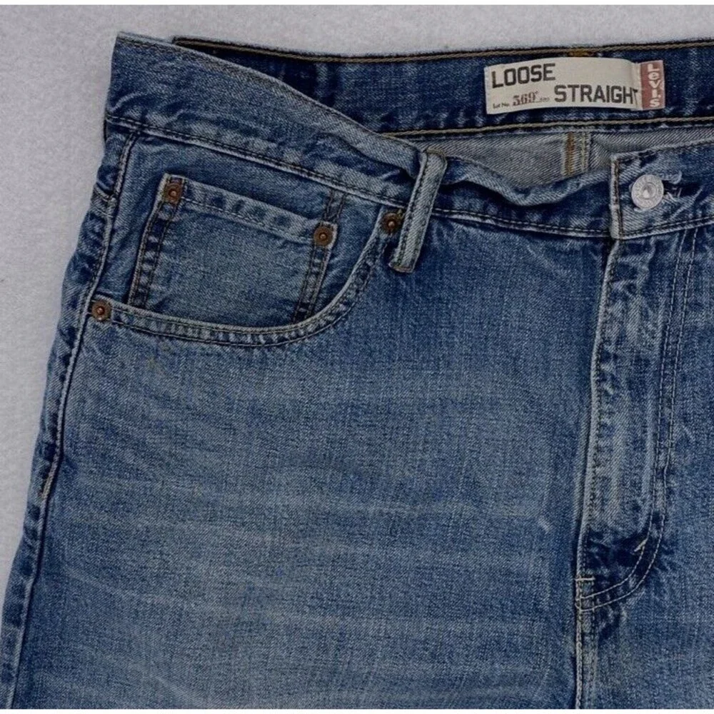 Levis 569 Mens Loose Straight Denim Shorts Size 36 Blue Medium Wash